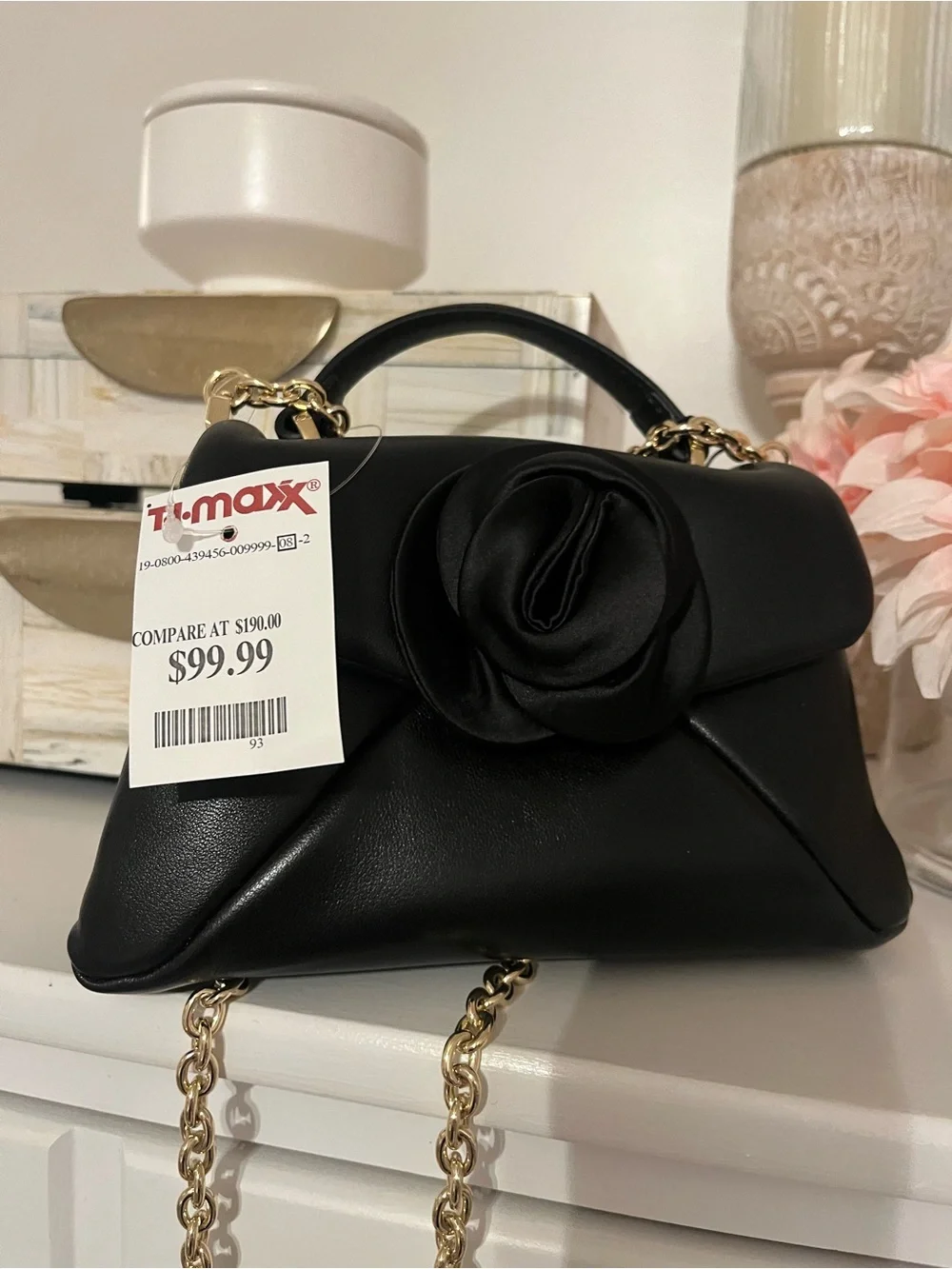 Ted Baker Black Leather Satchel with Floral Rosette